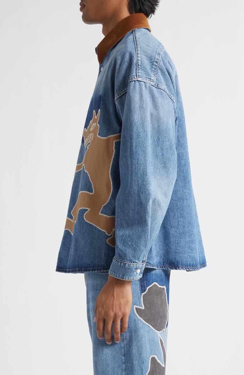 Marni Wolf Appliquè Denim Button-Up Shirt, Alternate, color, Deep Blue