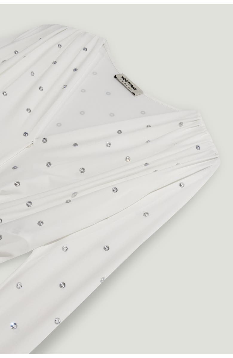 Nocturne Embellished V-Neck Long-Sleeve Bodysuit, Alternate, color, Ivory