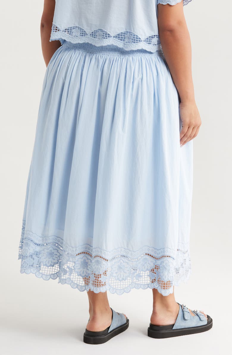Treasure & Bond Embroidered Eyelet Cotton Smocked Waist Skirt, Alternate, color, Blue Skyway