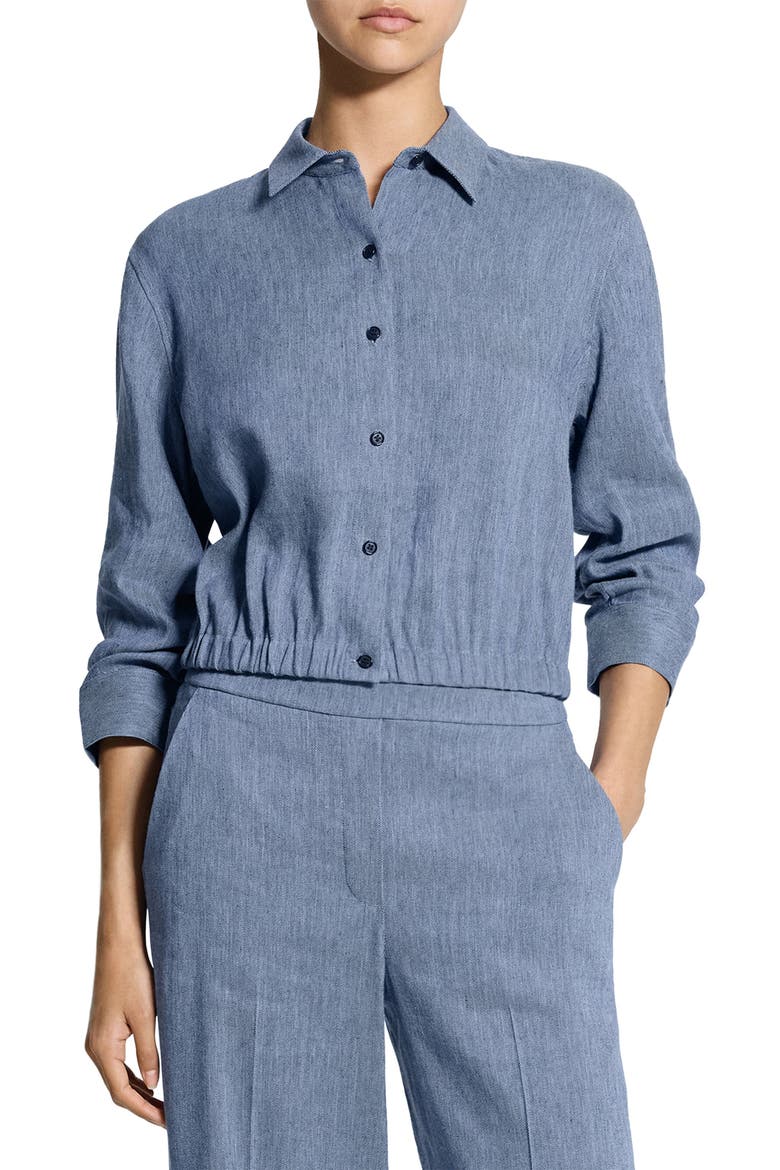 Scrunch Sleeve Chambray Crop Button-Up Top, Main, color, LIGHT DENIM - RR4