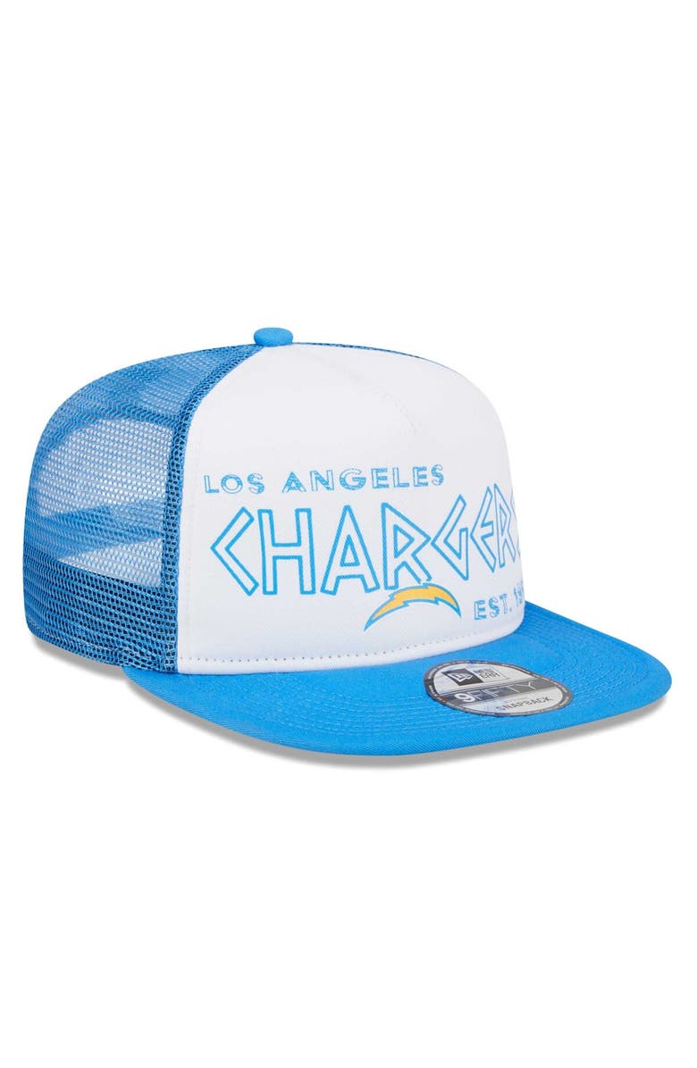 New Era Men's New Era White/Powder Blue Los Angeles Chargers Banger 9FIFTY Trucker Snapback Hat, Alternate, color, White