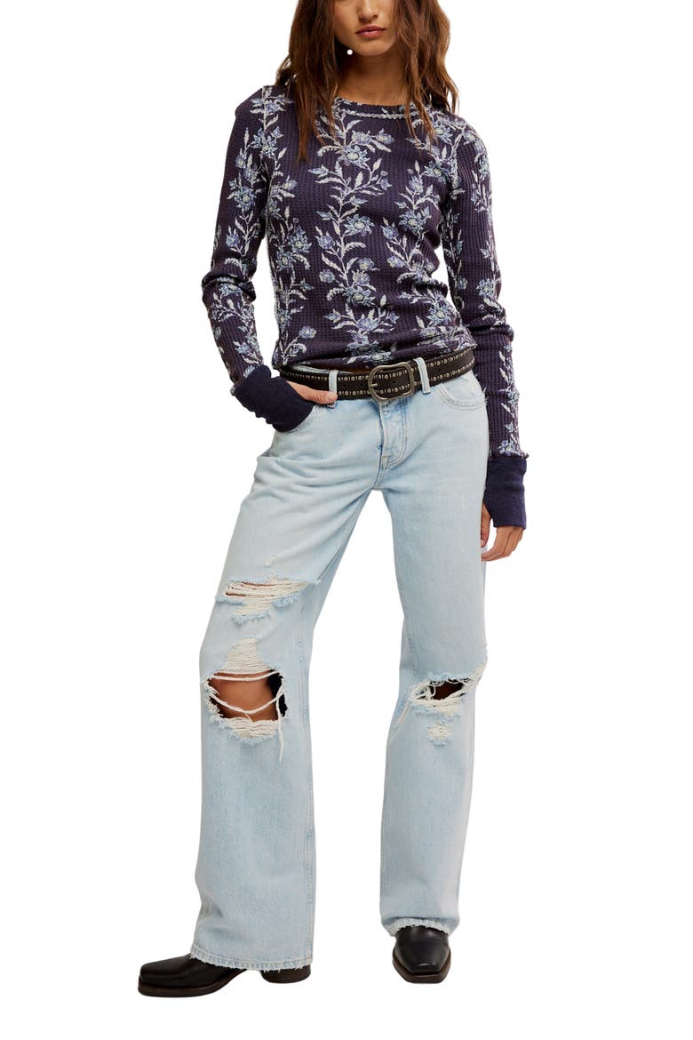Pretty Little Thermal Stitch Top, Alternate, color, BLUE COMBO - FOLK VI