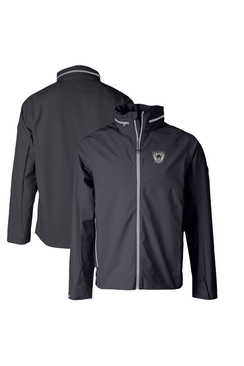 Men's Cutter & Buck Graphite Las Vegas Raiders Throwback Logo Vapor Water Repellent Stretch Full-Zip Rain Jacket, Alternate, color, Graphite