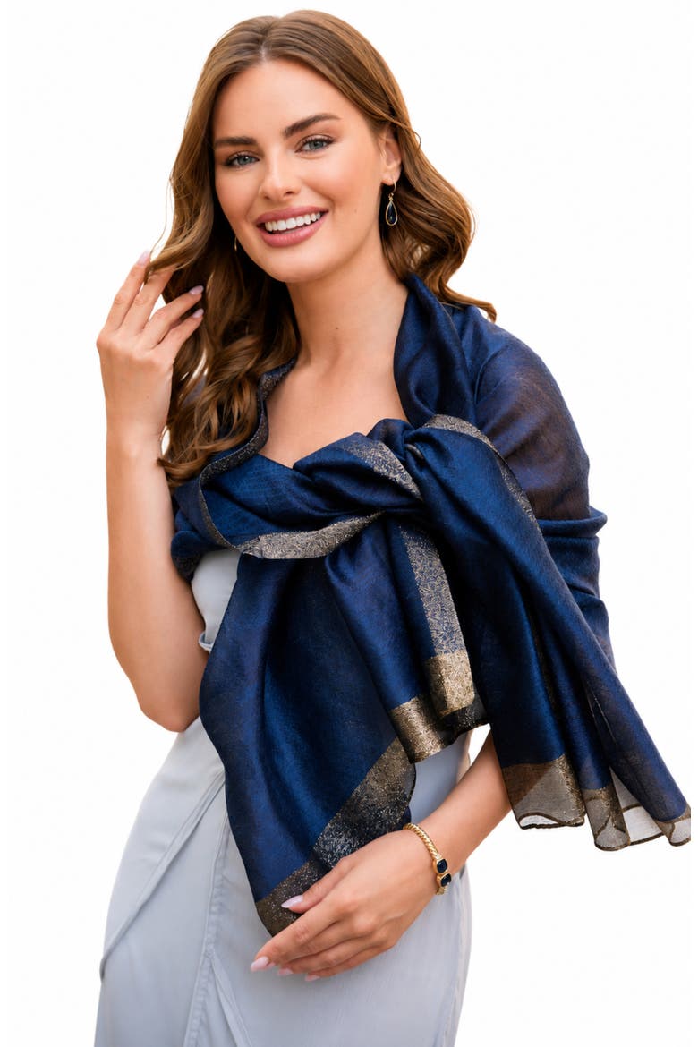 Shimmer Border Scarf, Alternate, color, BLUE