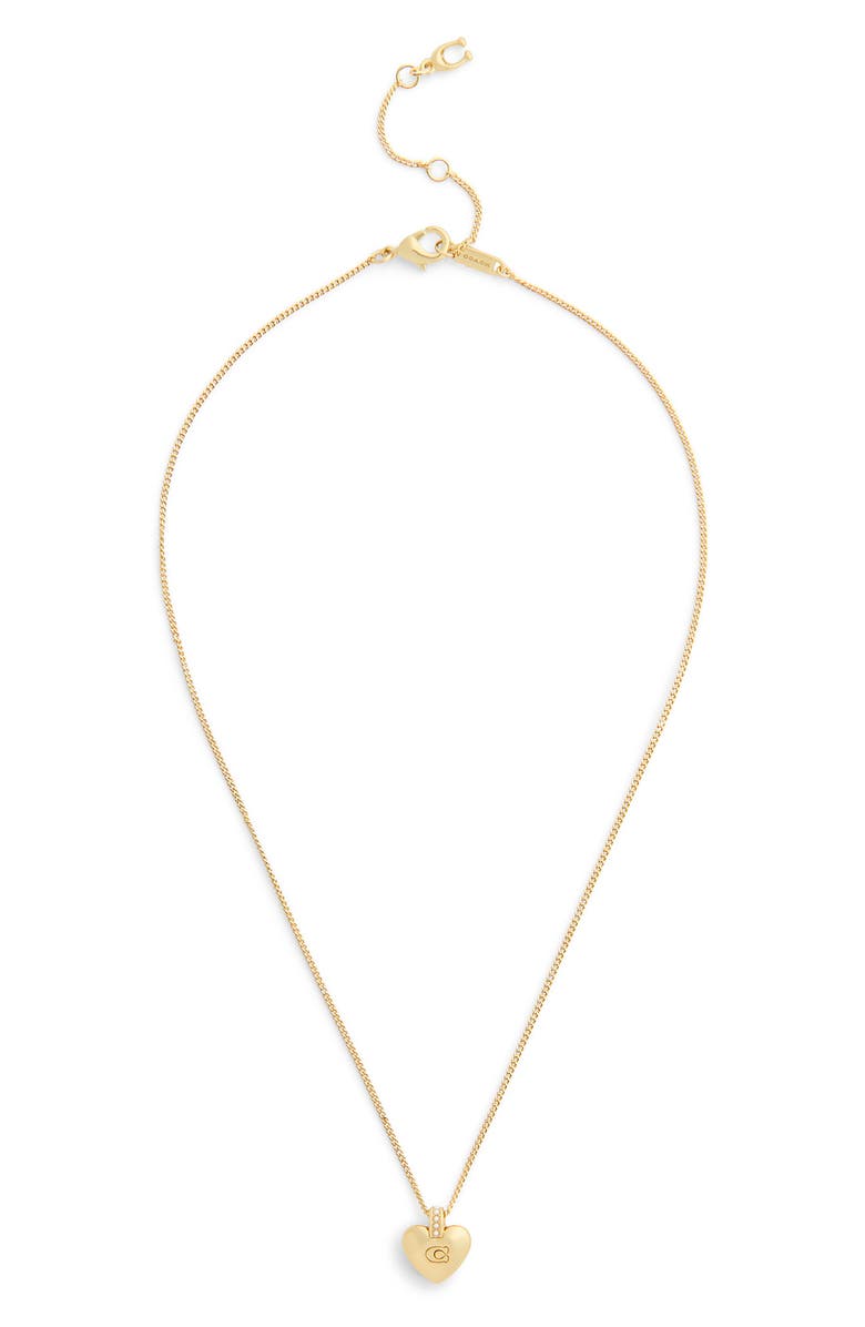 COACH Puffy Heart Pendant Necklace, Alternate, color, Shiny Gold