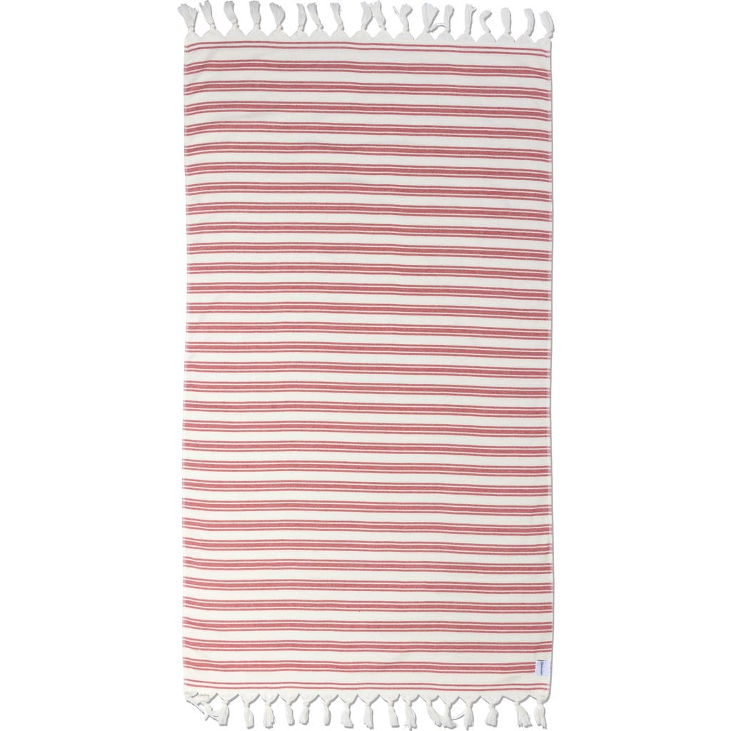 Infusezen Bask Striped Organic Turkish Towel With Soft Terry Cloth Back In Red
