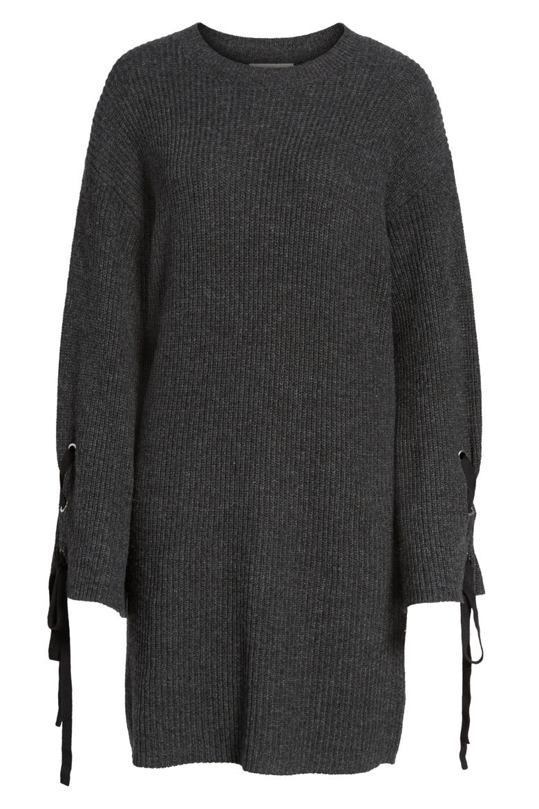 Tie Sleeve Sweater Dress, Alternate, color, GREY DARK CHARCOAL HEATHER