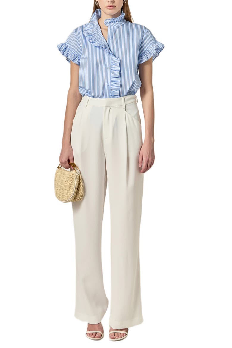 Stripe Ruffle Button-Up Shirt, Alternate, color, POWDER BLUE