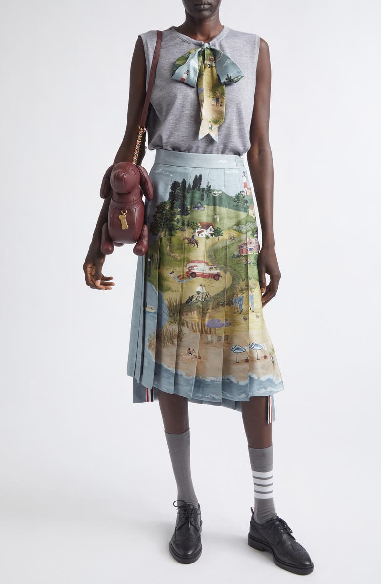 Thom Browne Nantucket Scenic Silk Tie Cashmere & Silk Blend Sweater Vest, Alternate, color, Light Grey