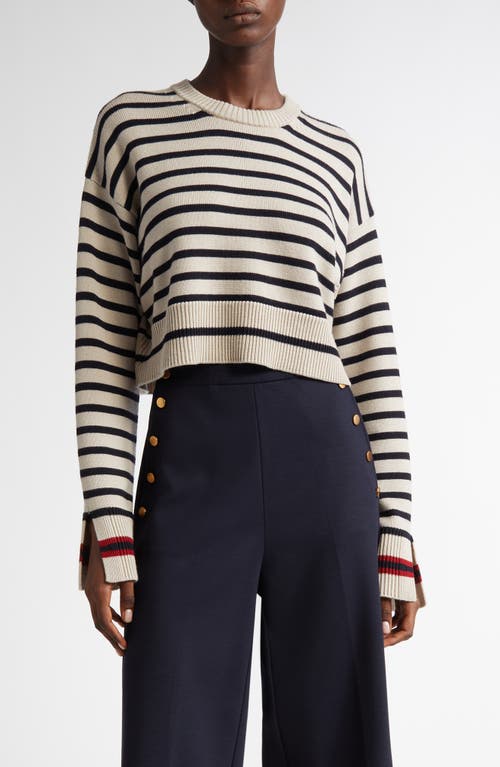 Max Mara Dorotea Stripe Virgin Wool Crop Sweater In Sand
