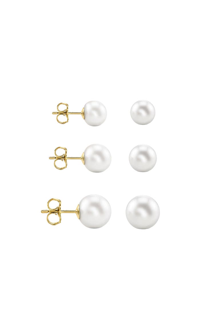 3 Pack 14K Yellow Gold Pearl Earrings, Main, color, Gold