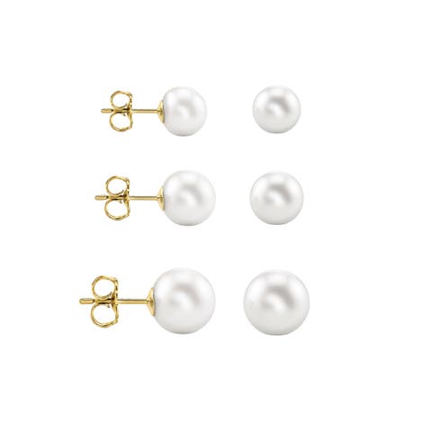 3 Pack 14K Yellow Gold Pearl Earrings