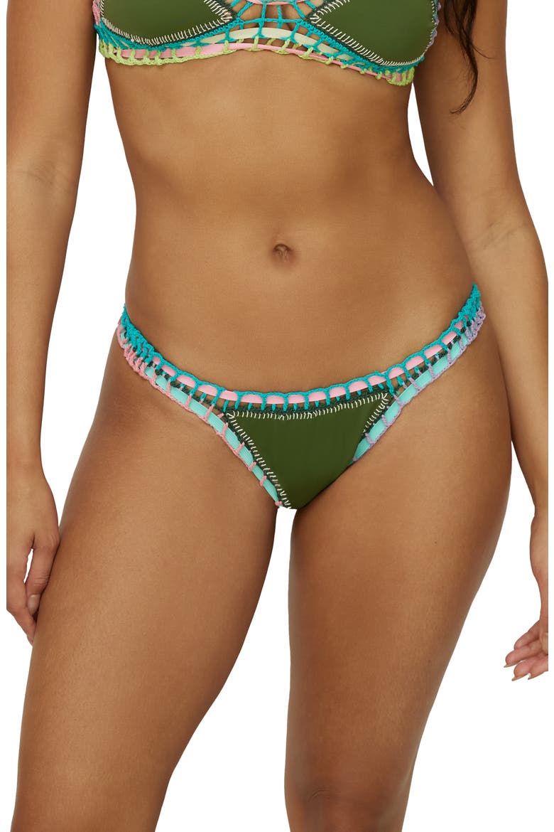 Colorful Whipstitch Trim Bikini Bottoms, Main, color, OLIVE