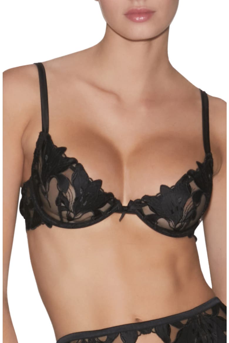 Fuller Cup Lily Embroidered Underwire Demi Bra, Main, color, BLACK