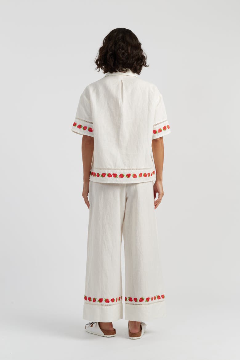 Linen-Blend Strawberry Shirt, Alternate, color, Cream