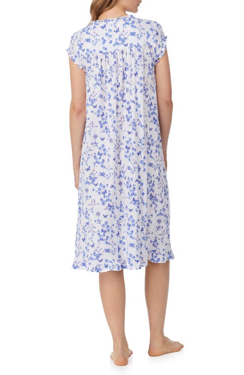 Eileen West Floral Cap Sleeve Waltz Nightgown In White Grd Peri/pink Floral