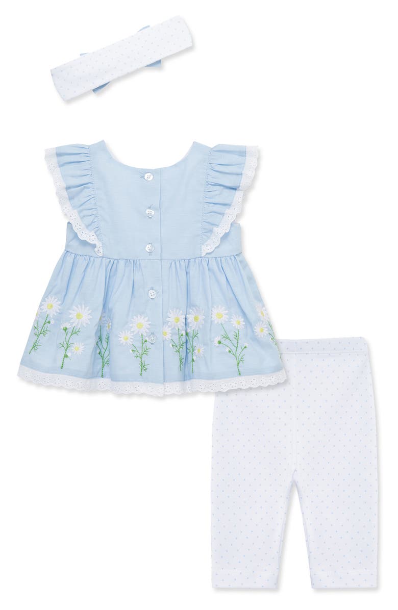 Little Me Daisy Border Tunic Top, Leggings & Headband Set, Alternate, color, 