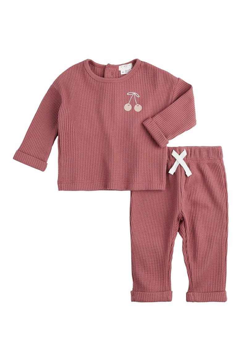 Jazzberry Appliqué Thermal Knit Top & Pants Set, Main, color, DARK PINK