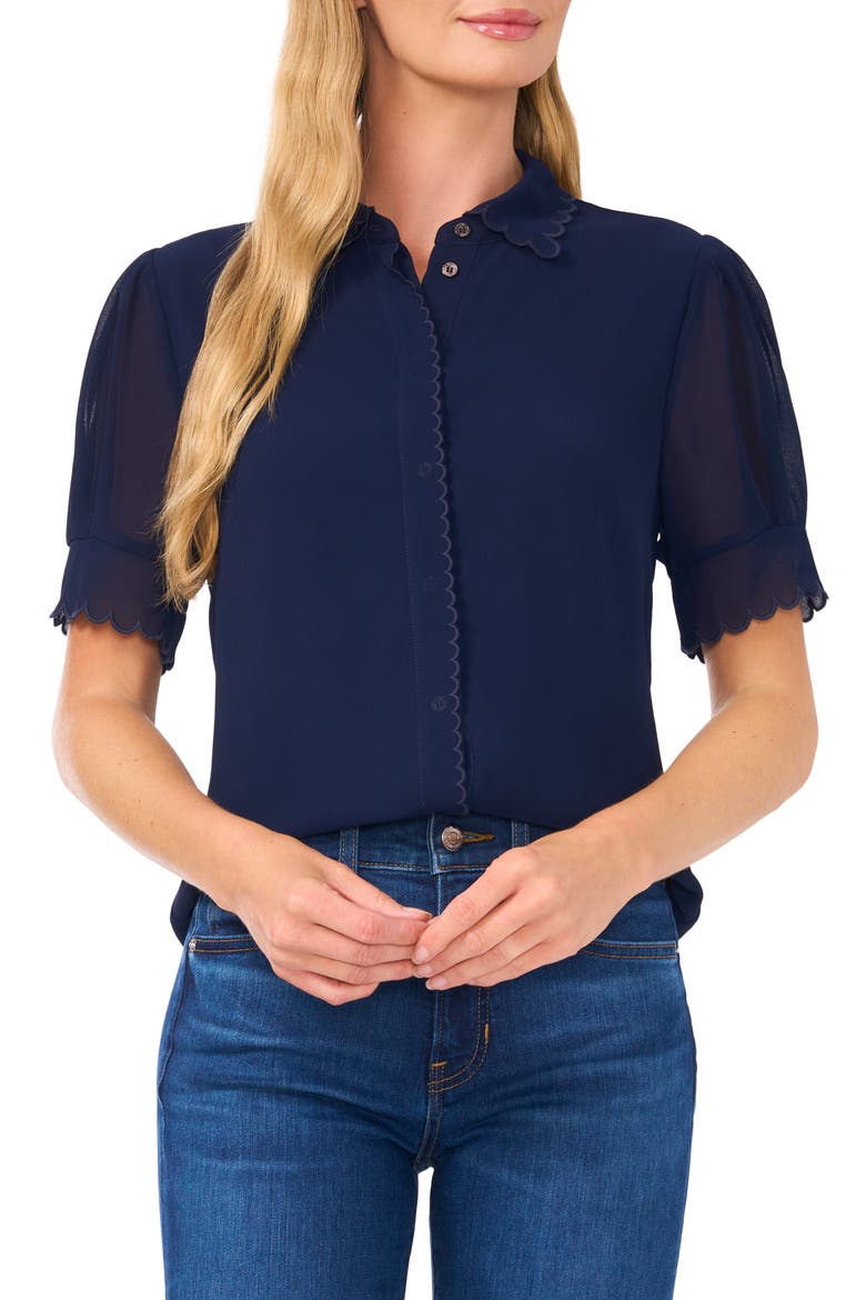 Scallop Trim Button-Up Shirt, Main, color, CLASSIC NAVY