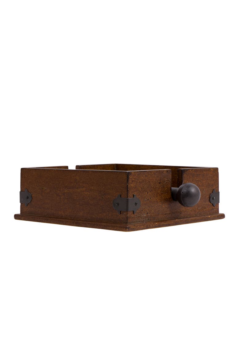 Vintage Wood and Metal Dinner Napkin Holder, Brown and Black, Alternate, color, Brown