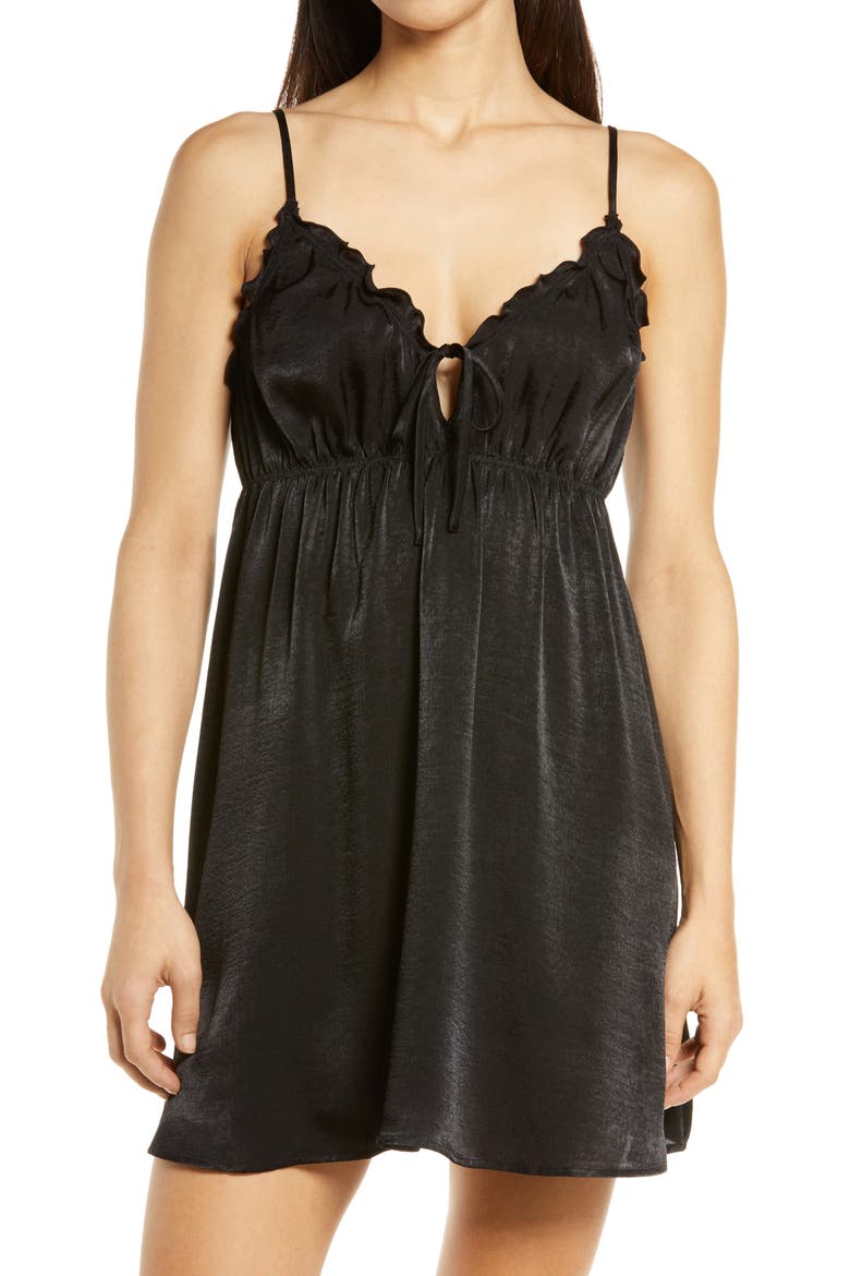 Washed Satin Chemise, Main, color, BLACK