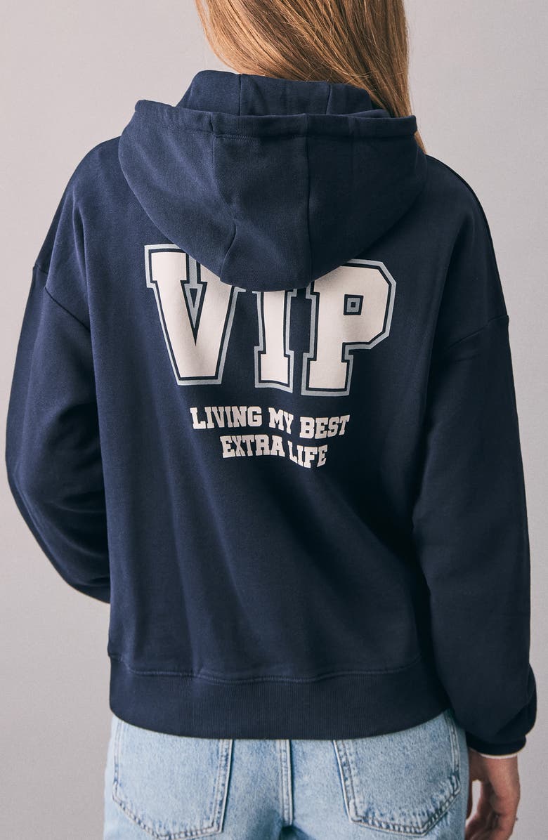 MANGO TEEN Rhinestone Graphic Hoodie, Alternate, color, Navy