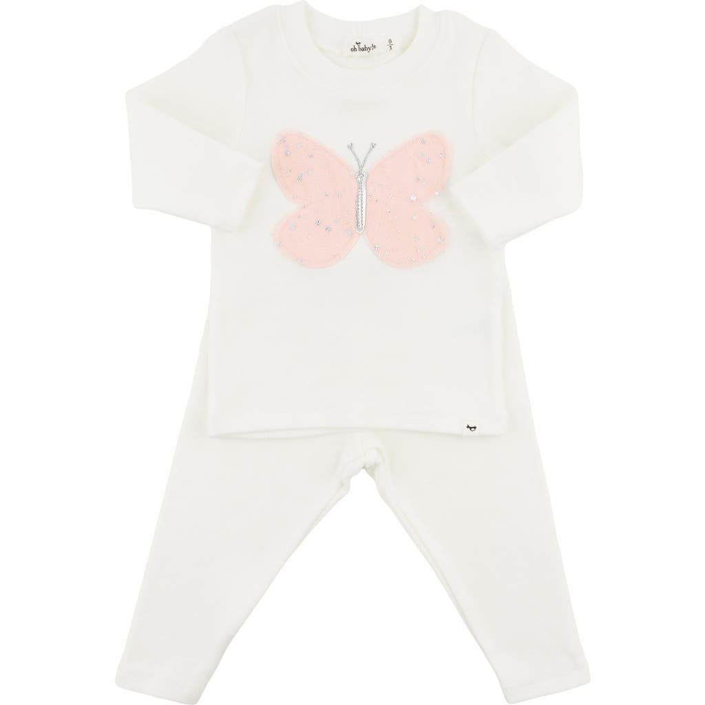Shop Oh Baby ! Butterfly Pink/pink Silver Tulle Two Piece Set In Cream