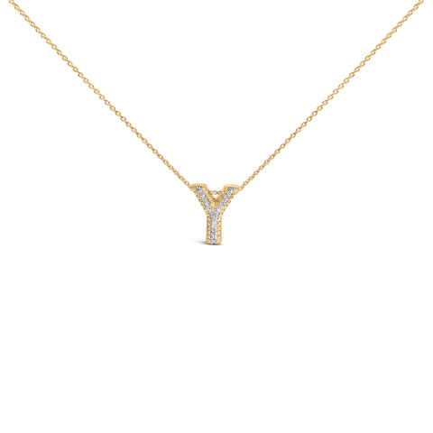 Yellow Gold Vermeil Diamond Accent "A-Z" Initial Bubble Pendant Necklace