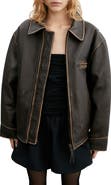 MANGO Oversize Distressed Leather Jacket