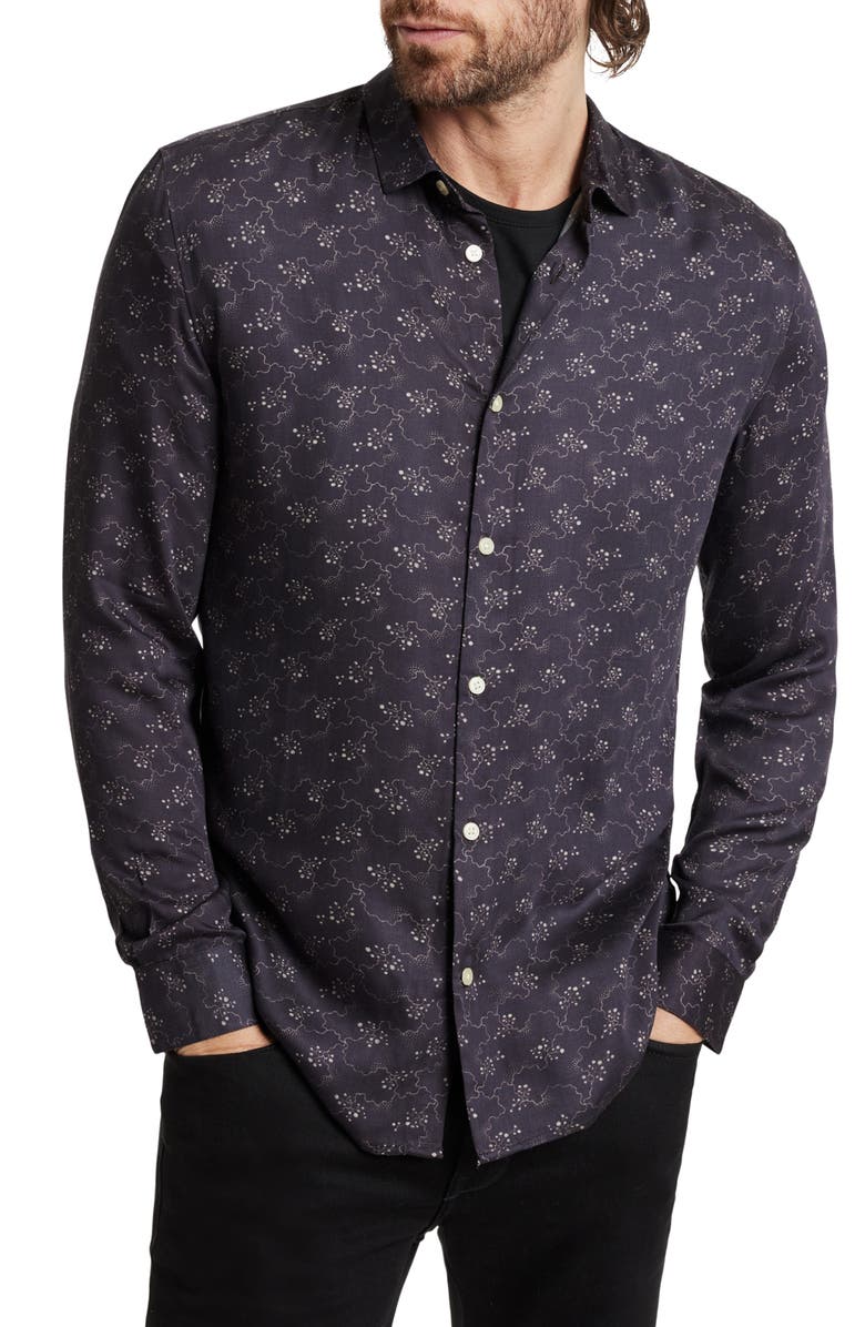 John Varvatos Ross Satin Button-Up Shirt, Main, color, Purple