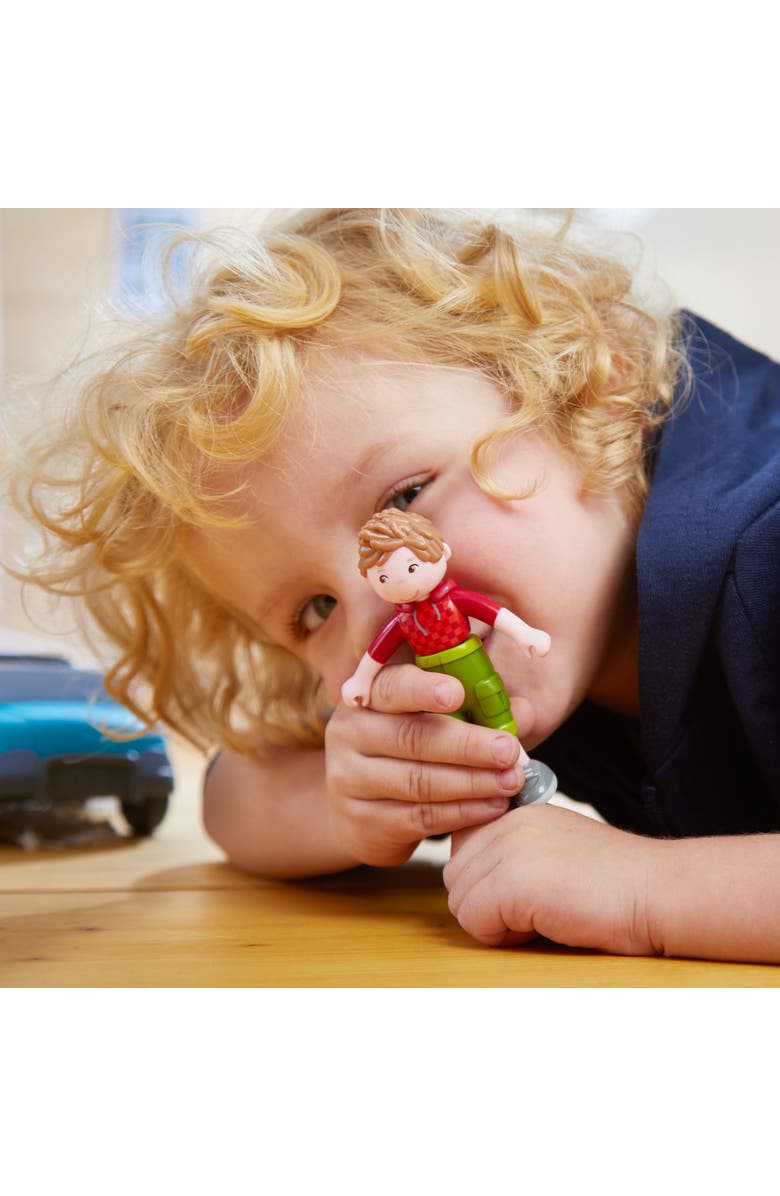 HABA Little Friends Vacation Camper Play Set with All Terrain Push & Go Vehicle, 2 Lawn Chairs and 4" Bendy Boy Doll Figure, Alternate, color, Multi