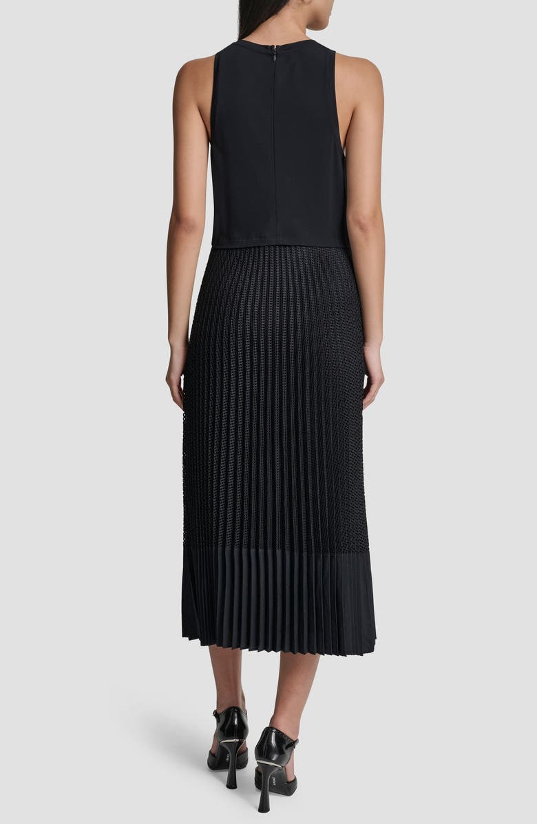 DKNY Mixed Media Pleat Midi Dress, Alternate, color, Navy