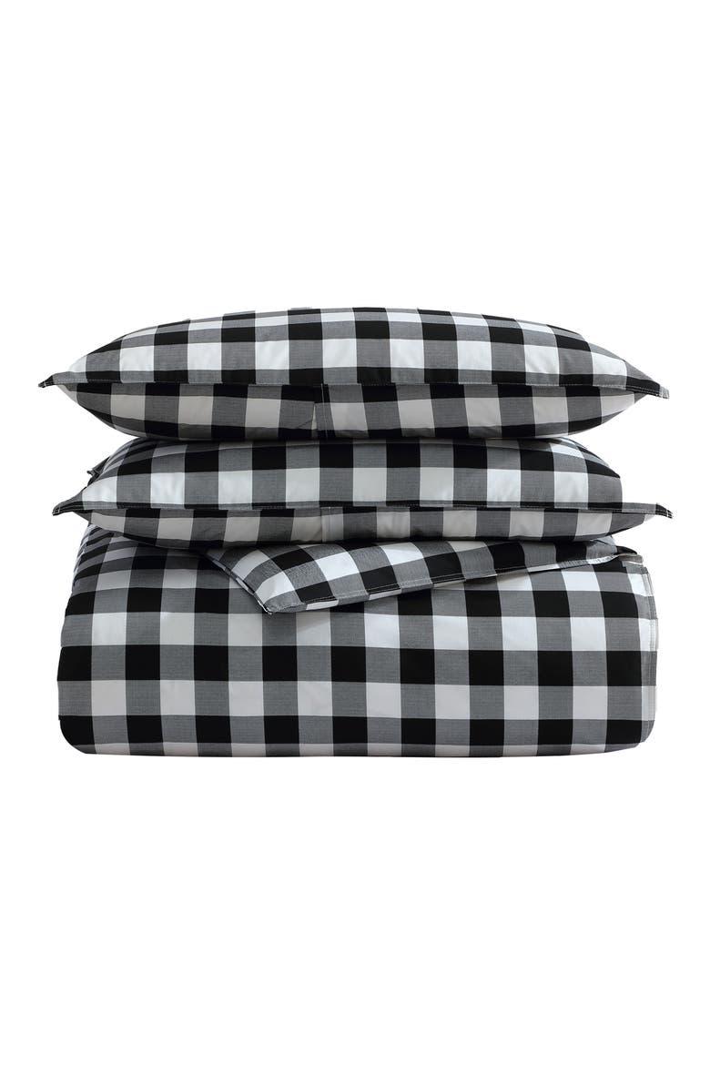 Mountain Plaid Cotton Duvet Cover Set, Main, color, BLACK/WHITE