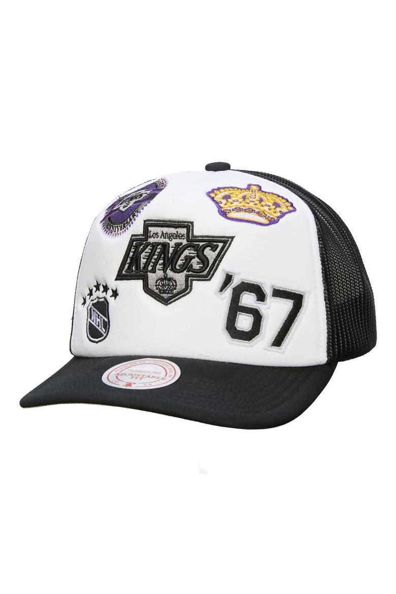 Men's Mitchell & Ness White/Black Los Angeles Kings Gridlock Trucker Adjustable Hat, Main, color, White
