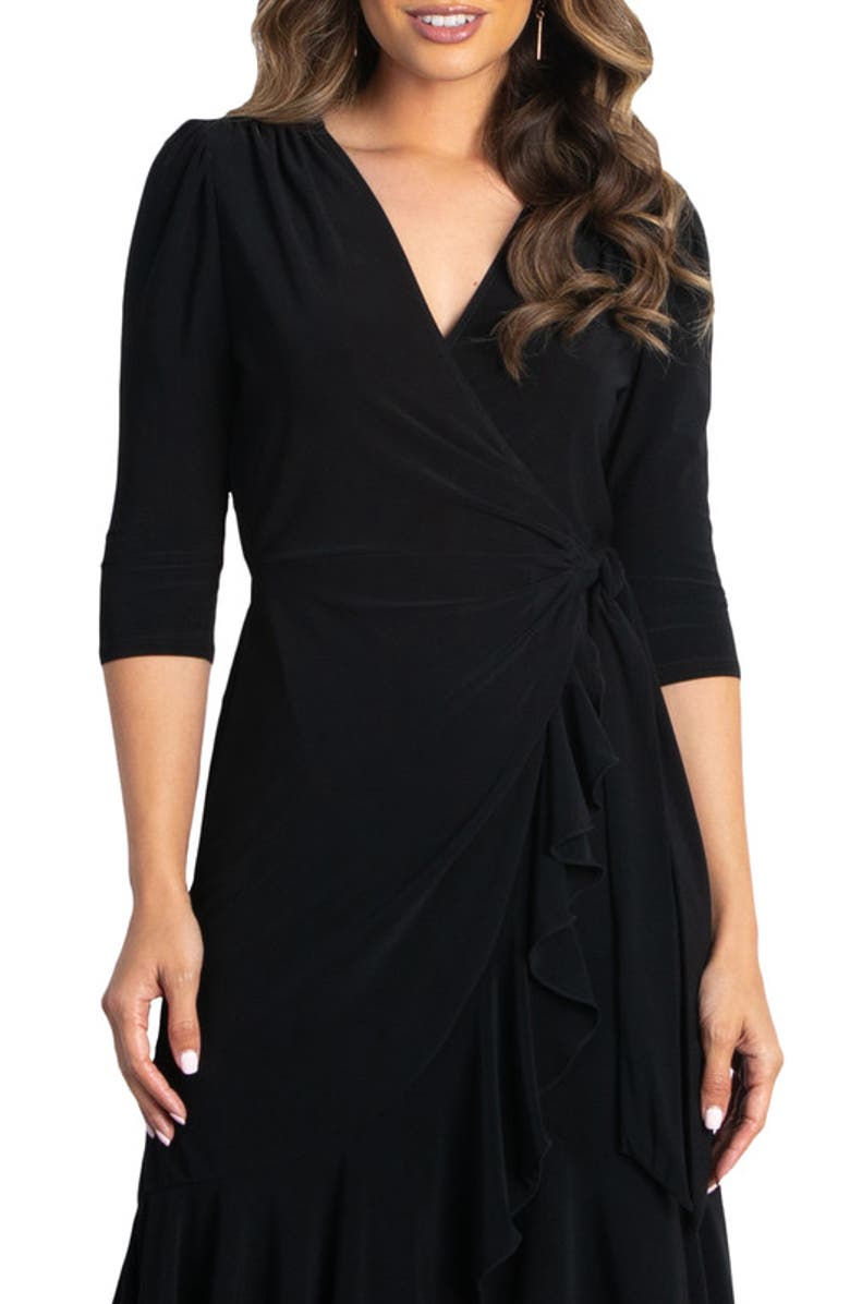 Kiyonna Whimsy Midi Wrap Dress, Alternate, color, Black Noir