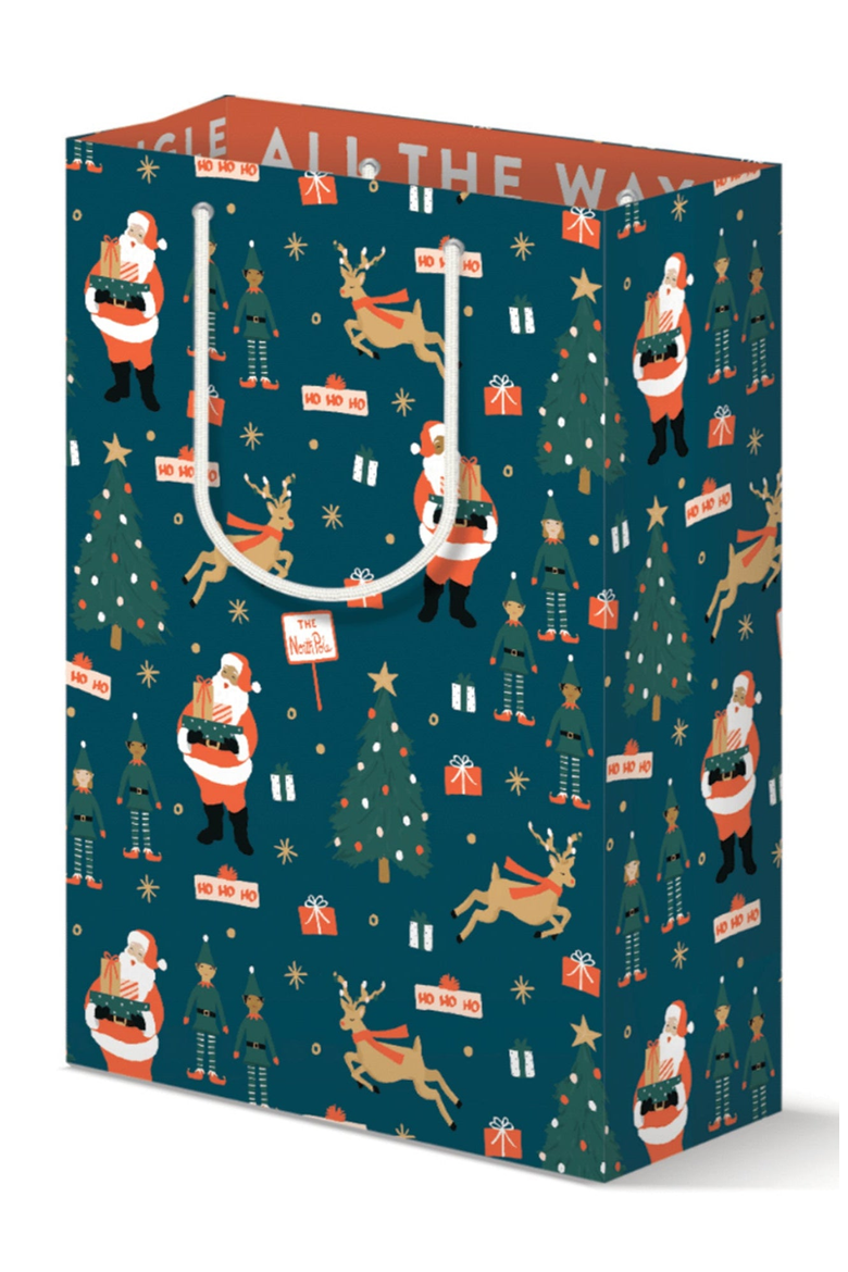 Santa North Pole Magic Gift Bag Set of 3, Alternate, color, Santa Festive Blue