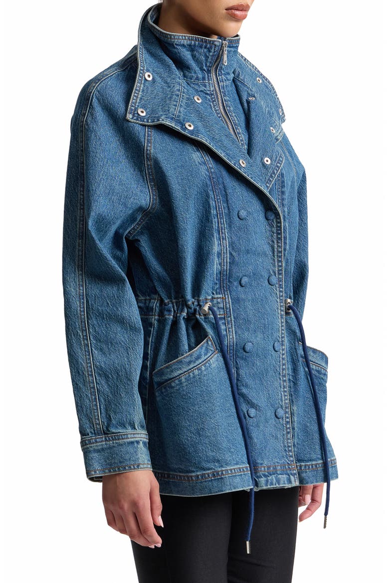 Double Breasted Stretch Denim Jacket with Bib Inset, Alternate, color, DUSTY BLUE WASH