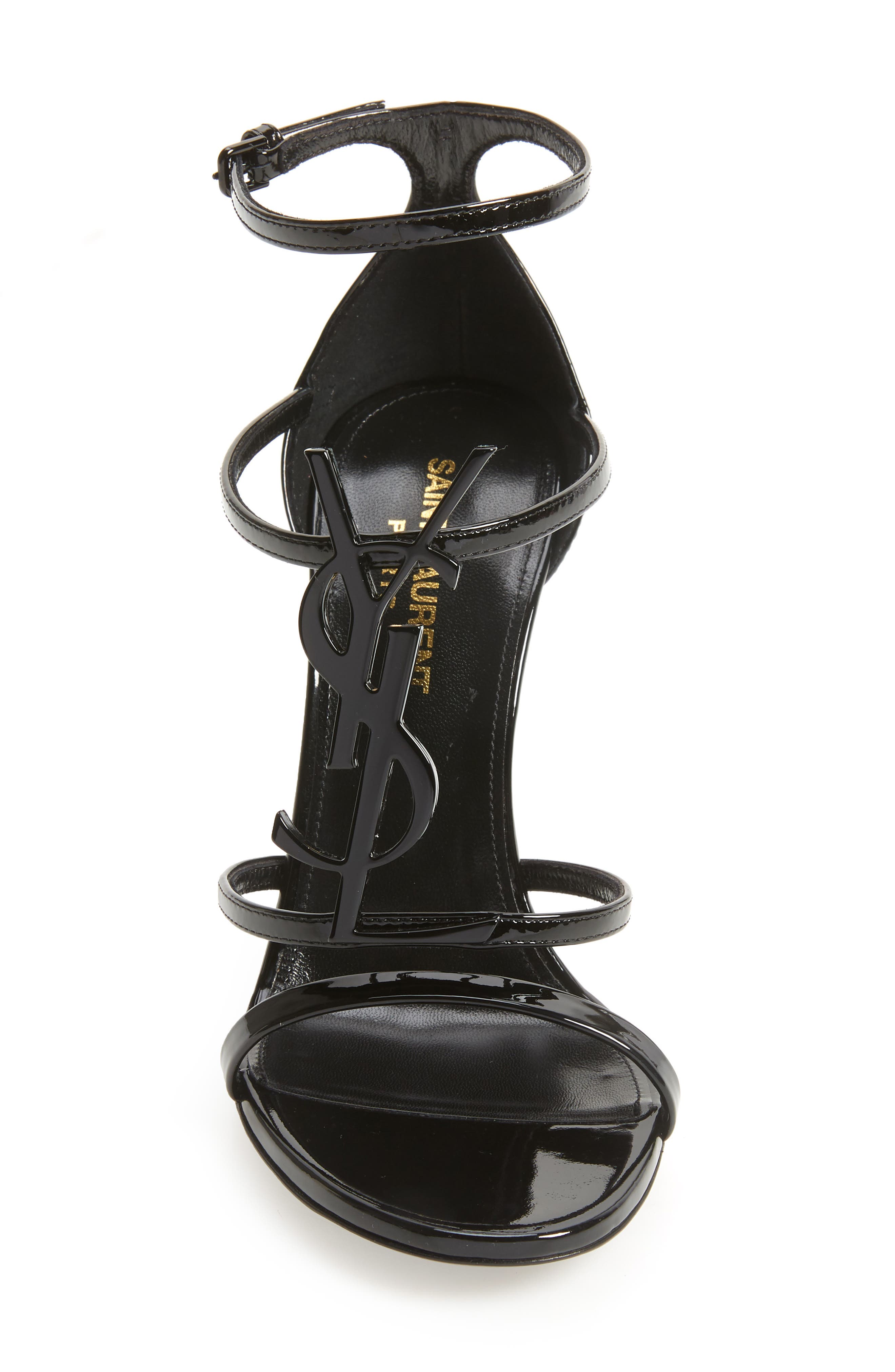 Saint Laurent Cassandra YSL Logo Sandal, Alternate, color, Black