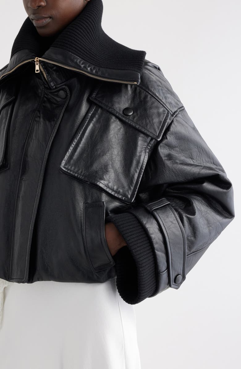 Chloé Oversize Crop Lambskin Leather Bomber Jacket, Alternate, color, 