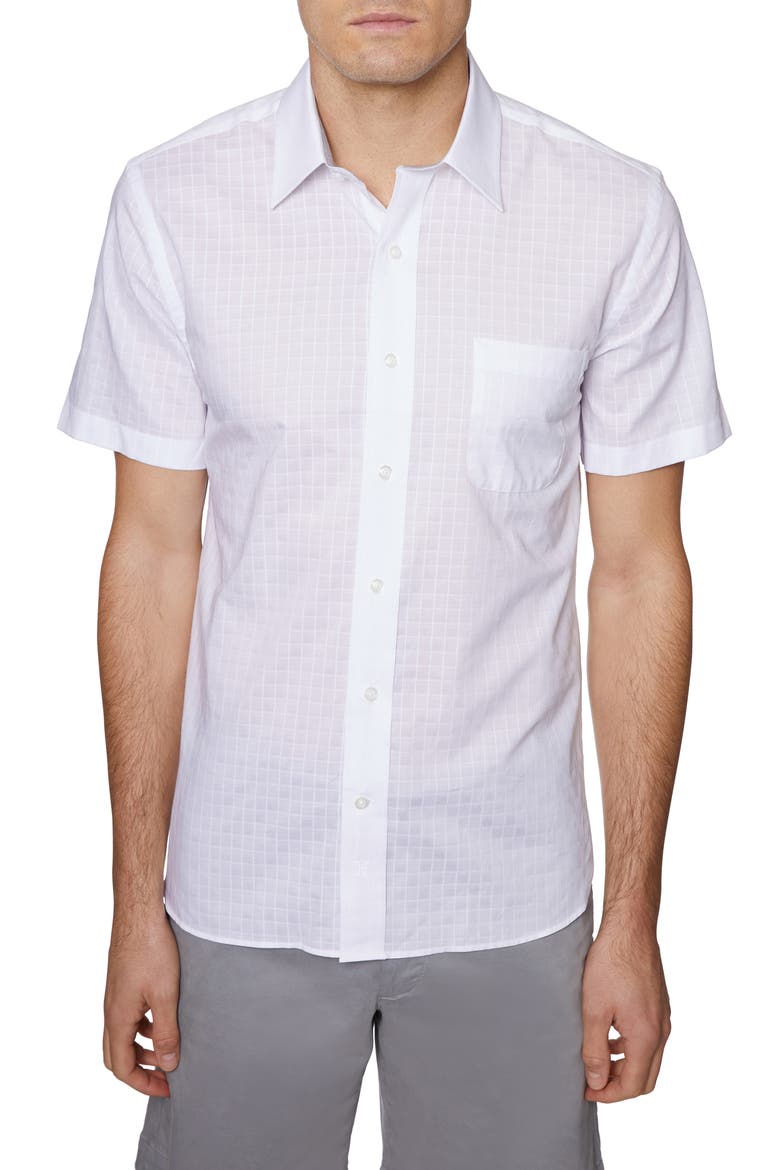 Regular Fit Grid Short Sleeve Button-Up Shirt, Main, color, WHITE