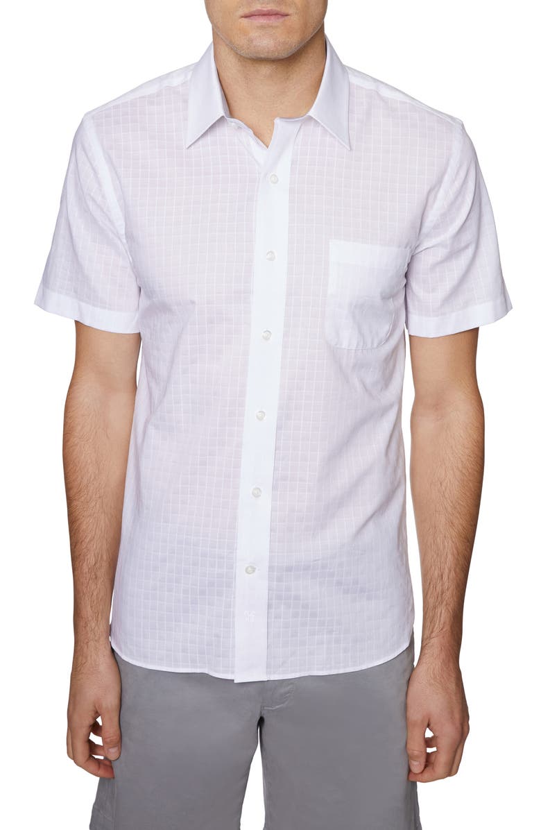 Hickey Freeman Regular Fit Grid Short Sleeve Button-Up Shirt, Main, color,