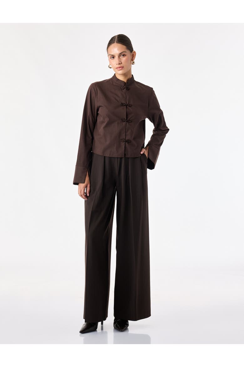 Mandarin Collar Shirt With Napoleon Closure, Main, color, BROWN