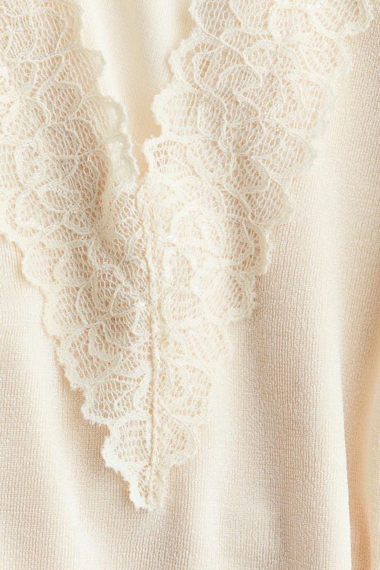 Lace-trimmed Tie-belt Dress, Alternate, color, Cream