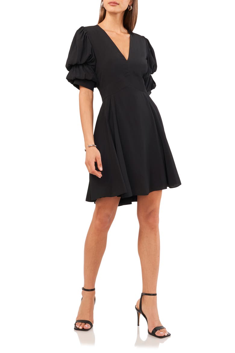 Tiered Bubble Sleeve Dress, Main, color, RICH BLACK