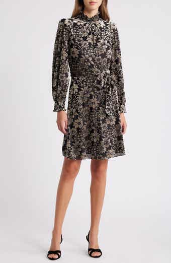Eliza J Floral Burnout Belted Long Sleeve Dress