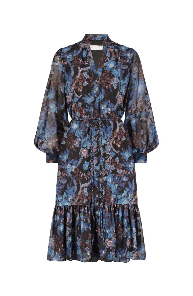 Mac Duggal Lurex Chiffon Bishop Sleeve Button Up Midi Dress, Alternate, color, 