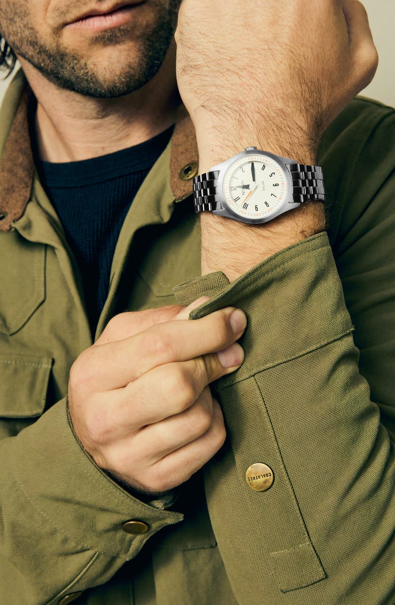 Nixon Echo Solar Automatic Bracelet Watch, 38mm, Alternate, color, Silver / Cloud Dancer