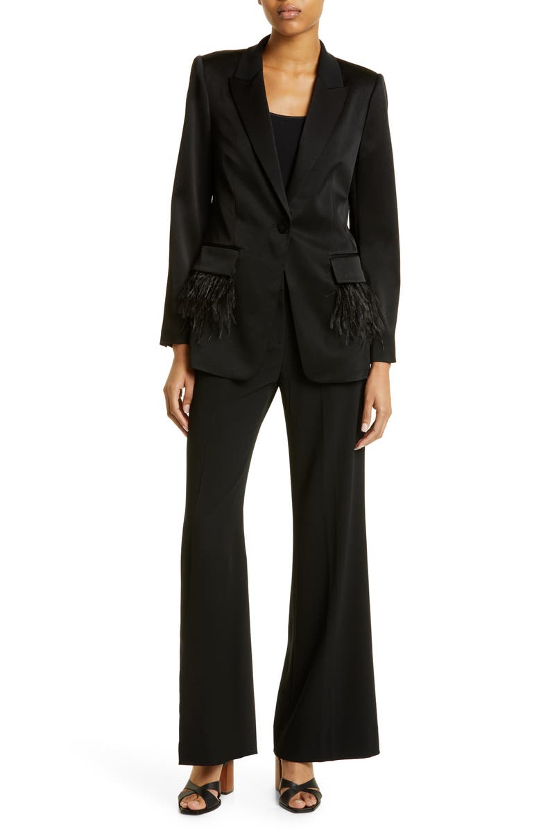 KOBI HALPERIN Finley Feather Detail Crepe Back Satin Blazer, Main, color, 
