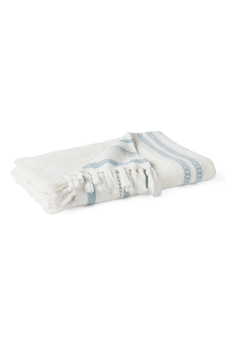 Coyuchi Bonita Organic Cotton Throw Blanket, Main, color, Soft White W/ Pacific Blue
