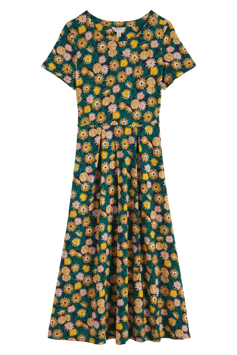Veronica Floral Stretch Organic Cotton Midi Dress, Alternate, color, MARIGOLD MEADOW INKWELL